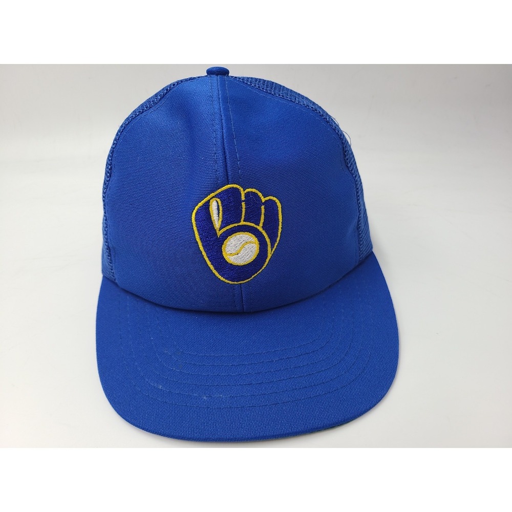 Vintage Milwaukee Brewers UII Mesh Trucker‎ Snapback Hat Cap MLB Blue Green Brim